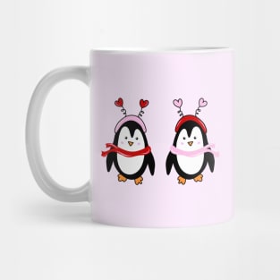 Valentines Penguin Pair with Pink and Red Heart Headbands and Scarves, made by EndlessEmporium Mug